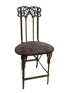 Vintage Folding Chair Wrought Iron Art Nouveau Garden Chair Filigree - Picture 1 of 24
