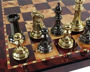 Real Brass Metal Black Gold Staunton Exclusive Chess Set 18" Cherry Color Board - Picture 1 of 6
