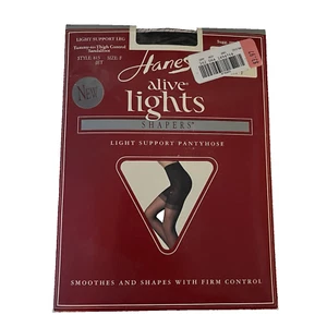 VTG Hanes alive lights Shapers  Panty Hose F Jet Black Sandalfoot 1980s - Picture 1 of 2