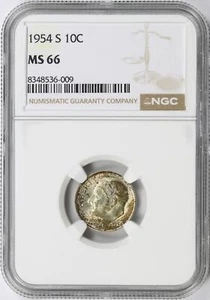 1954-S 10c Roosevelt Silver Dime NGC MS66 - Picture 1 of 4