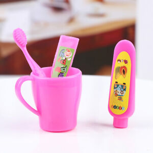 Dollhouse Miniatures Toothbrush Toothpaste Tube Cup Set Doll Bathroom Decor Toy