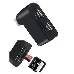 F89C USB 2.0 Hub 2x Port USB + micro SD/SD Kartenleser Adapter drehbar 180° - Bild 1 von 12