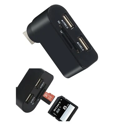 F89C USB 2.0 Hub 2x Port USB + micro SD/SD Kartenleser Adapter drehbar 180° - Bild 1 von 4