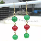 Natural Green Red Jade Round Gemstone Beads Dangle Gold Hook Earrings 6-14mm