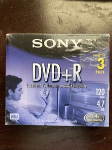 SONY DVD+R Recordable 1x-16X 120 min 4.7 GB 3 Pack 2005 Blank DVDs - Picture 1 of 6