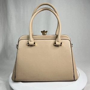 Beautiful Clasp Tan Handbag With Large Rhinestone Bling, Multiple Pockets, EUC - Picture 1 of 19