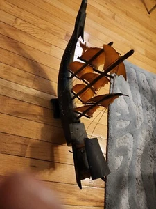Vintage Asian Fantasy Dragon Ship Water Buffalo Horn 3 Masts And Sails Handmade - Picture 1 of 4
