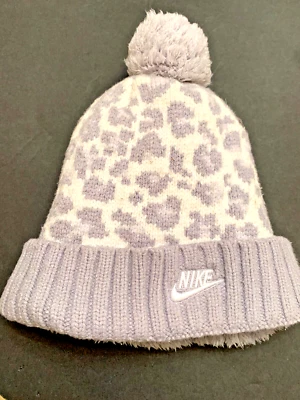 NIKE Gray/White Winter Pom Pom Beanie Cap One Size  100% Polyester Lining - Image 1 of 3