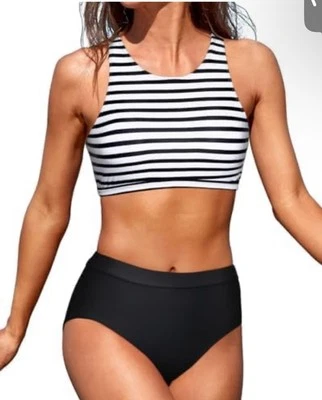 Top de bikini a rayas blanco y negro talla M nuevo sin etiquetas Foto 1 de 4