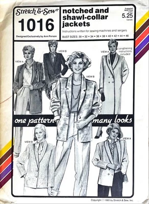 Chaqueta de Colección 1985 Ann Person Patrón de Costura Sin Cortar Elástica y Coser Blazer Busto 30-46 Foto 1 de 3