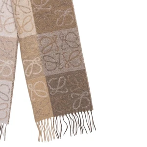 Bufanda Loewe Anagrama Mezcla Lana/Cachemira Flecos Borde Colores Neutros Nueva con Etiquetas - Imagen 1 de 10