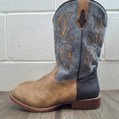 Roper Western Boots. Big Kids Brown Embroided Square Toe Cowboy Boots Size 5 - Image 1 of 4