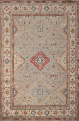 Alfombra de lana oriental hecha a mano de 9x12 pies gris tinte vegetal kazajo Foto 1 de 4