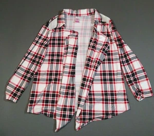 Plaid Youth Girls Top Red White Black Medium 7-9 No Boundaries Light Layer Lace - Picture 1 of 5