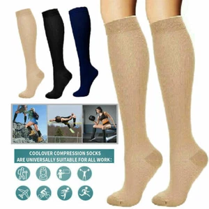 Calze Lunghe Sportive, 3 Paia Calze a Compressione da Viaggio Diabetico per Edema Infermiere - Foto 1 di 15
