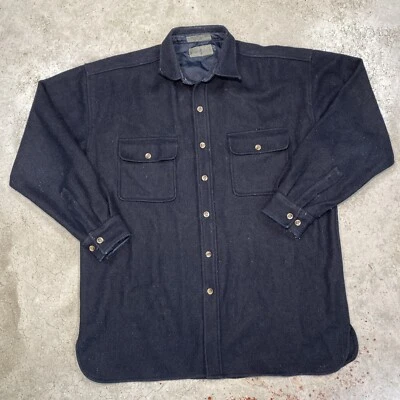 Camisa de caza de lana vintage 70 % para hombre XL negra chamarra exterior Robert Stock Foto 1 de 4