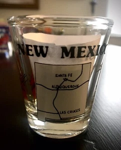 New Mexico Shot Glass • Vintage With Road Runner, Incline Lift & Map • Perfect - Picture 1 of 10