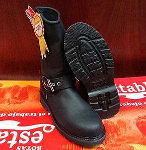 Men's Genuine Leather Establo Biker Work Boots Black Pull On_Made in Mexico_ - Picture 1 of 6