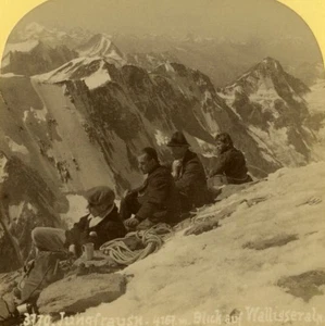 Schweiz Bergsteiger auf dem Jungfraugipfel altes Stereoview Foto Gabler 1885 - Bild 1 von 3