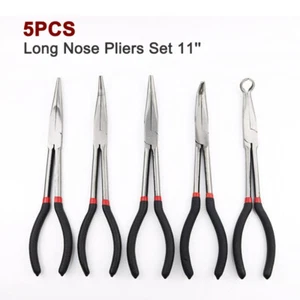 5X 280mm 11'' Long Reach Nose Pliers Set Straight Bent Tip Mechanic Hose Gripper - Picture 1 of 6