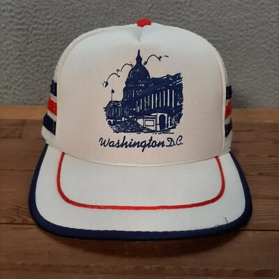Vintage Washinton DC Hat Adult White Snapback Mesh Trucker Cap 80s 90s Election - Image 1 of 4