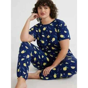 Joyspun Women's Tee And Joggers PJ Set Nautical Navy Plus Size 3X (22W-24W) - Picture 1 of 6