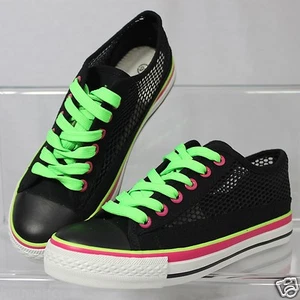SPRING TRENDY MESH SHOES LACE UP NET BLACK TRAINERS UK 3 - 8 EU 36 - 41 (908) - Picture 1 of 1