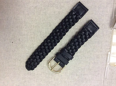 CORREA DE RELOJ DEPORTIVA DE LUJO DE CUERO DE CIERVO GENUINO TRENZADO NEGRO 16 MM NUEVA Foto 1 de 4