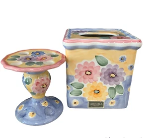 Vintage Croscill Alouette Provence Tissue holder toothbrush holder Pastel floral - Picture 1 of 12