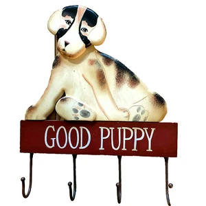 Wooden Hand Painted GOOD PUPPY 4 Hook Sweater Raincoat Dog Leash Holder - Picture 1 of 2