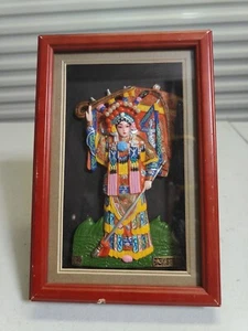 Hua Mulan Doll Framed In Shadow Box Oriental Porcelain 3D Art Hand Paint ​Wood - Picture 1 of 4