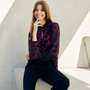 NEW - Liz Jordan Size S - M Geometric Black Blouse Top RRP $109.99 Long Sleeve - Picture 1 of 19