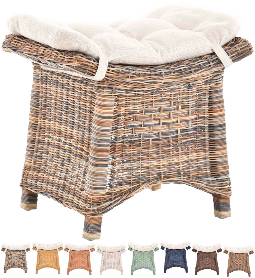 Fußhocker  Sitzhocker Schemel Hocker echtes Rattan mit Kissen  - Bild 1 von 1
