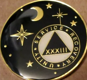 Black Gold Moon Anonyme Alkoholiker AA 33 Jahre Medaillon Medaille Münze Chip nüchtern - Bild 1 von 9