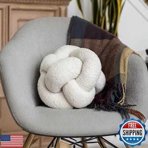 SAMIAH LUXE Cream White Knot Pillow Ball 12" for Home Decor Living Room, Tedd - Picture 1 of 5