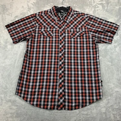 Plaid Western Shirt Men XL Red Snap Button Grunge Skater Y2K Streetwear Split - Image 1 of 4