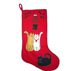 Medias vintage hechas a mano de fieltro navideño para gato bordadas 18" - Imagen 1 de 6