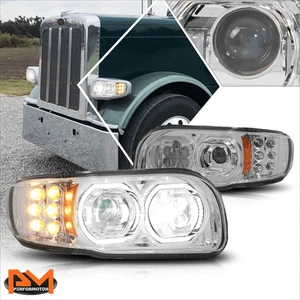 For 08-21 Peterbilt 388 389 567 Dual LED Halo+Amber Signal Projector Headlights - Imagen 1 de 7
