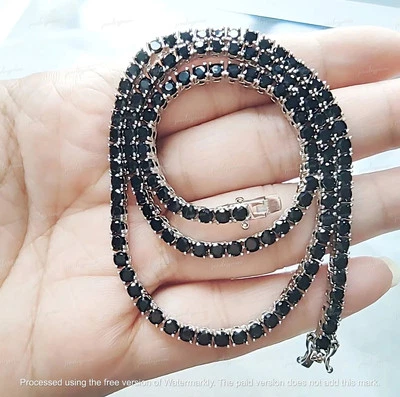 Colar de tênis de diamante preto criado em laboratório 20 quilates 4 mm com acabamento em ouro branco 14K - Imagem 1 de 4