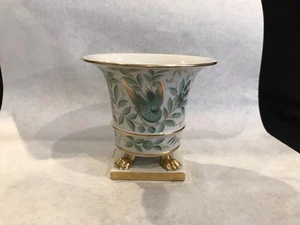 Jarrón Herend de porcelana verde Zoologique (Zova) patas de garra de león borde dorado dorado 5,2" - Imagen 1 de 11