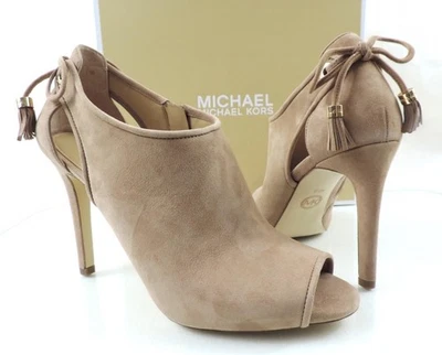Sandalias Michael Kors Jenings Botín Tacones Altos Punta Abierta Desnudo Caqui Oscuro Talla 9.5 Foto 1 de 4