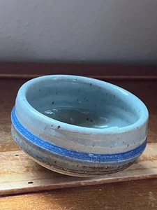 Unique Handmade Gray w Blue Stripes Tapered Pottery Bowl w Very Narrow Base — - Picture 1 of 7