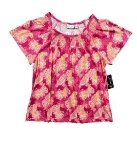 Kim Rogers Womens Blouse Petite Small PS Pink Paisley Floral Boho Summer Top NWT - Picture 1 of 10
