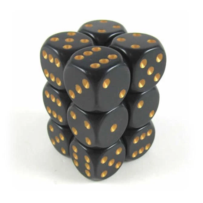 切塞克斯不透明骰子套装黑色带金色数字 12 件套标准骰子套装 16 毫米 — 第 1/1 张图片
