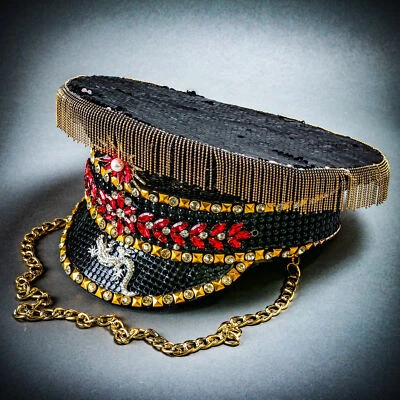 Steampunk Hombre Ardiente Pescador Militar Sombrero Negro Dorado Verano Fiesta Sombrero Gorra Foto 1 de 4