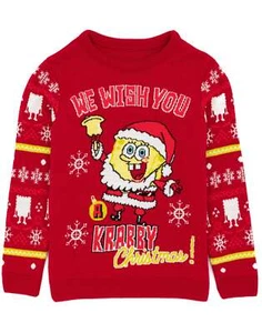 SpongeBob SquarePants Red Character Christmas Jumper Boys - Picture 1 of 14
