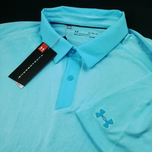 Under Armour Golf Threadborne Heatgear Performance Large Polo Shirt Blue - Picture 1 of 9