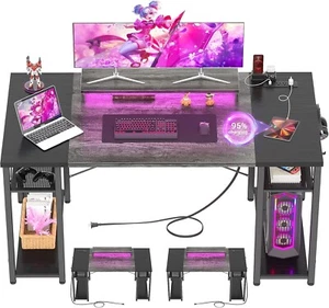Gaming Desk with LED Lights & Power Outlet Gamer Moveable Monitor Stand USB - Picture 1 of 13