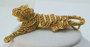 Vintage Museum Style Satin Finish Gold Tone Lying Tiger Pin 3-1/2"  Unsigned - Picture 1 of 6