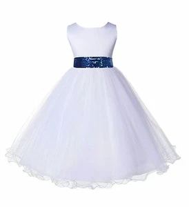 WHITE WEDDING FLOWER GIRL DRESS MESH SASH HOLIDAYS EASTER 12-18M 2 3 4 6 8 10 12 - Picture 1 of 10